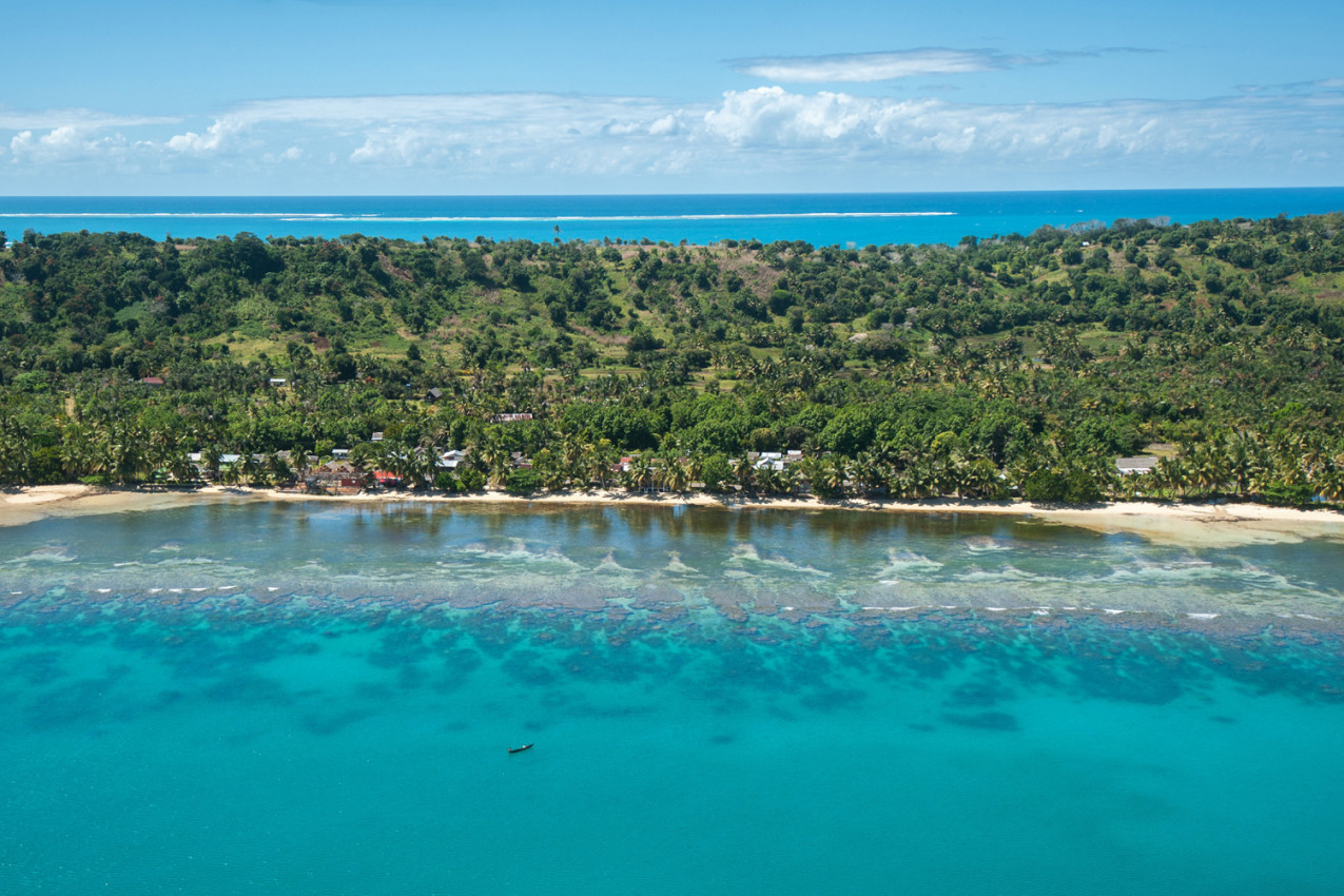 Vista aérea da ilha Sainte Marie, Pacotes para Madagascar